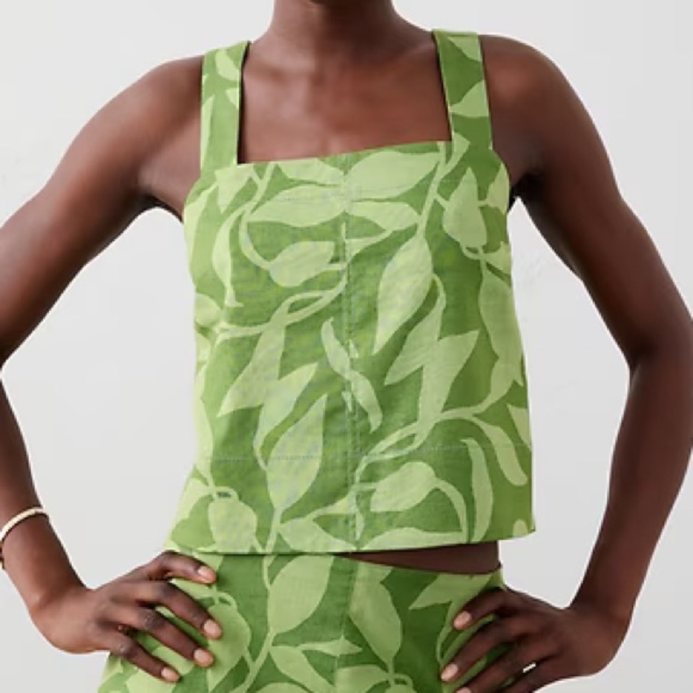 LINEN-BLEND BOXY TOPSTITCH TANK